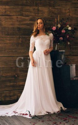 Abito da Sposa in Chiffon A-Line Favola Coda A Strascico Corto Pomposo – Gillne.it