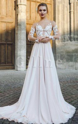 Abito da Sposa V-Scollo Naturale con Fiore Sensuale a Chiesa – Gillne.it