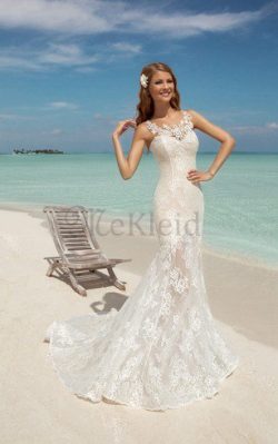 Seeküste Ärmelloses Elegantes Brautkleid mit Rücken Schnürung mit Kapelle Schleppe – MeKle ...