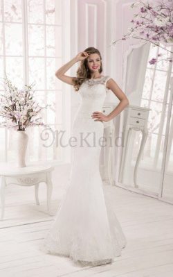 Tüll Natürliche Taile Anständiges Brautkleid mit Bordüre mit Applike – MeKleid.de