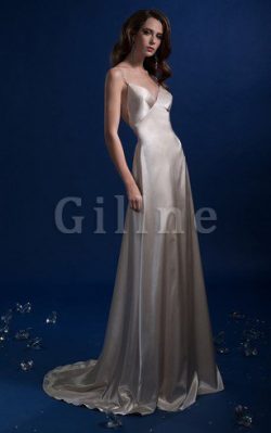 Abito da Sposa Naturale Schiena Nuda V-Scollo Senza Maniche A-Line – Gillne.it