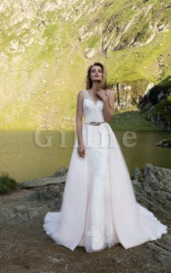 Abito da Sposa Spazzola Treno con Applique Senza Maniche A Terra Naturale – Gillne.it