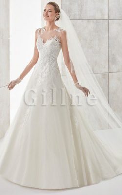 Abito da Sposa Vintage Spazzola Treno Senza Maniche Elegante con Applique – Gillne.it