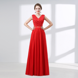 V Neck Red Floor Length Chiffon Evening Gowns in Australia 2022-2023