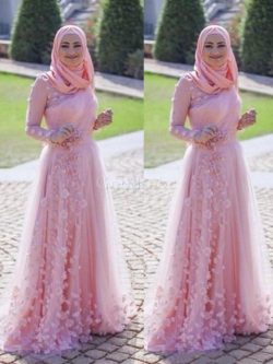 Robe de bal noble encolure ronde de princesse a-ligne avec manche longue – GoodRobe