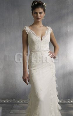 Abito da Sposa con Manica Corte con Seghettato V-Scollo in Pizzo in Pizzo – Gillne.it