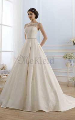 Spitze Schlüsselloch Rücken Plissiertes Elegantes Brautkleid mit Rücken Schnürung – MeKleid.de