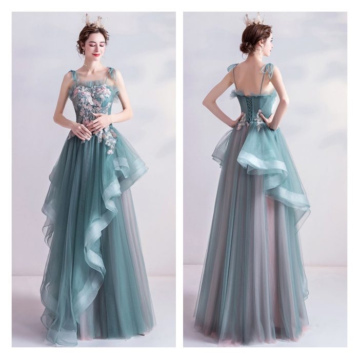 High Low SIde Design Straps Green Evening Formal Dress in Australia