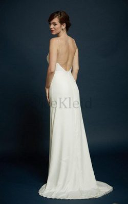 Rückenfreies Elastischer Satin Luxus Brautkleid ohne Ärmeln mit Spaghettiträger – MeKleid.de