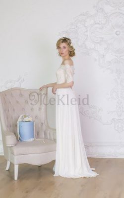 Zeitloses Halbe Ärmeln Sweep Zug Chiffon Brautkleid mit Bordüre – MeKleid.de