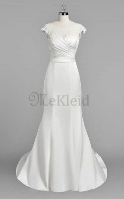 Strand Meerjungfrau Satin Kurze Ärmeln Normale Taille Brautkleid – MeKleid.de