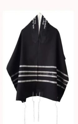 Black Tallit for Men, Bar Mitzvah Tallit Set