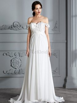 Schulterfrei Normale Taille Chiffon A-Line Brautkleid ohne Ärmeln – MeKleid.de