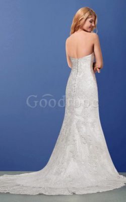 Robe de mariée simple longue col en forme de cœur en tout plein air en dentelle – GoodRobe