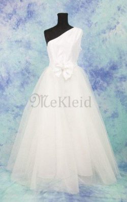 Tüll Ein Träger Bodenlanges Brautkleid mit Reißverschluss ohne Ärmeln – MeKleid.de