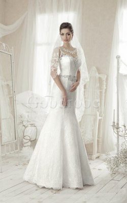 Robe de mariée modeste charmeuse avec cristal a plage de sirène – GoodRobe