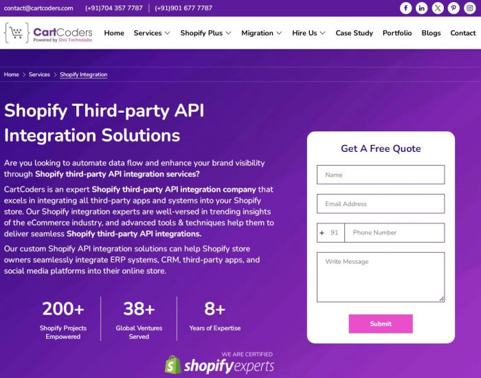 The Best Shopify API Integration Services by CartCoders
