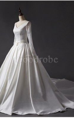 Robe de mariée classique jusqu’au mollet appliques avec perle avec décoration dentelle  ...