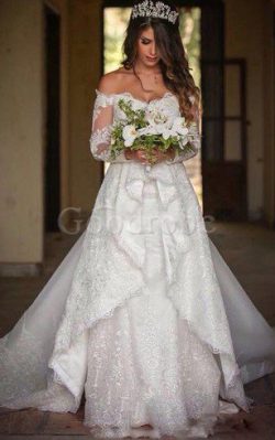 Robe de mariée mode romantique plissage luxueux de traîne mi-longue – GoodRobe