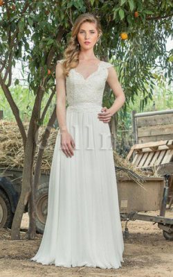 Abito da Sposa Cappellino Semplice con Manica Corte in Chiffon V-Scollo – Gillne.it