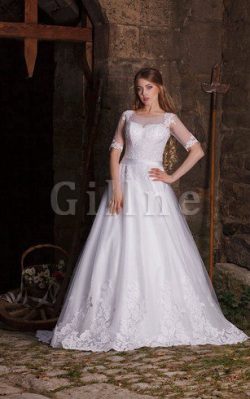 Abito da Sposa in Tulle A Terra Naturale con Applique Barchetta – Gillne.it