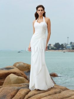 Abito da Sposa Senza Maniche Anello Coda A Strascico Corto con Festone in Chiffon – Gillne.it