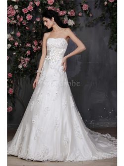 Robe de mariée avec perle de bustier cordon de princesse decoration en fleur – GoodRobe