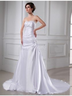 Robe de mariée avec perle de princesse de traîne mi-longue ligne a cordon – GoodRobe