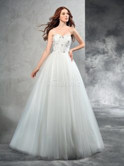 Robe de mariée longue avec zip de princesse avec perle manche nulle – GoodRobe