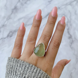 Captivating Cabochons: Prehnite Ring with Smooth, Polished Gems