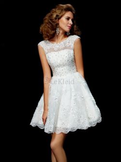 A Linie Organza Prinzessin Kurzes Abiballkleid mit V-Ausschnitt – MeKleid.de