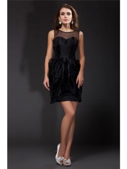 A Linie Schaufel-Ausschnitt Mini Cocktailkleid aus Organza mit Rüschen – MeKleid.de