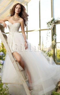 Abito da Sposa A Terra Cerniera A-Line in Tulle con Nastro – Gillne.it