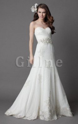 Abito da Sposa A Terra Naturale con Increspato Sirena con Applique – Gillne.it