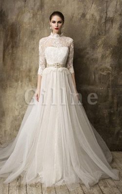 Abito da Sposa A-Line Allacciato con Tre Quarti Lunghezza Maniche tradizionale Elegante –  ...