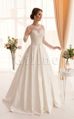 Abito da Sposa A-Line con Applique con Maniche Lunghe con Bottone decorato – Gillne.it