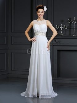 Abito da Sposa A-Line con Increspature in Chiffon Coda A Strascico Cappella Lungo – Gillne.it