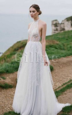 Abito da Sposa A-Line Lupetto Spazzola Treno in Tulle Seducente – Gillne.it