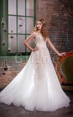 Abito da Sposa A-Line Senza Maniche A Terra Tondo con Applique – Gillne.it