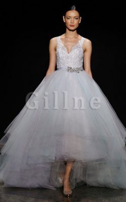 Abito da Sposa A-Line Senza Maniche in Pizzo con Nastro in Tulle – Gillne.it