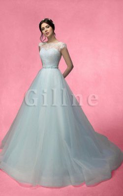 Abito da Sposa Barchetta in Tulle con Perline in Pizzo Spazzola Treno – Gillne.it