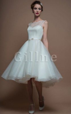 Abito da Sposa Barchetta Lunghi Formale E Informale Sotto Ginocchio in Organza – Gillne.it