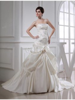 Abito da Sposa Coda A Strascico Cappella Lunghi Alta Vita Senza Strap con Perline – Gillne.it