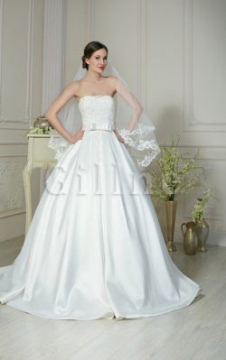 Abito da Sposa con Applique Allacciato Senza Maniche Lunghi con Fiocco – Gillne.it