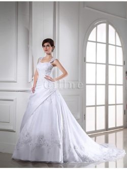 Abito da Sposa con Applique Radiosa Allacciato con Perline in Raso – Gillne.it