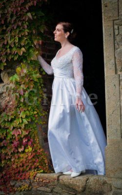 Abito da Sposa con Increspature in Taffeta con Applique A-Line A Terra – Gillne.it