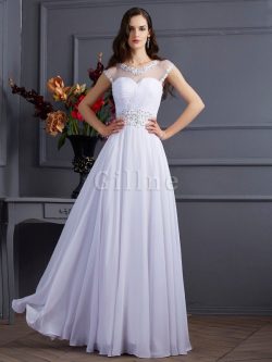 Abito da Sposa con Manica Corte A-Line in Chiffon Cerniera Lungo – Gillne.it