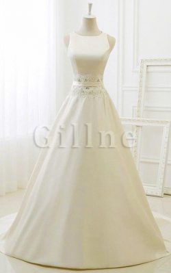 Abito da Sposa con Perline in Raso Senza Maniche in Pizzo in Tulle – Gillne.it