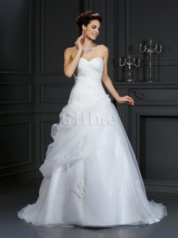 Abito da Sposa con Perline Senza Maniche Coda A Strascico Corto Lungo Ball Gown – Gillne.it