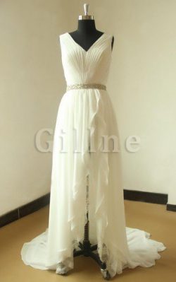 Abito da Sposa con Perline Spazzola Treno Cerniera con Nastro in Chiffon – Gillne.it